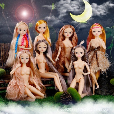 Búp Bê Barbie Tóc Dài Xoăn 3d 26 Khớp Nối 30cm