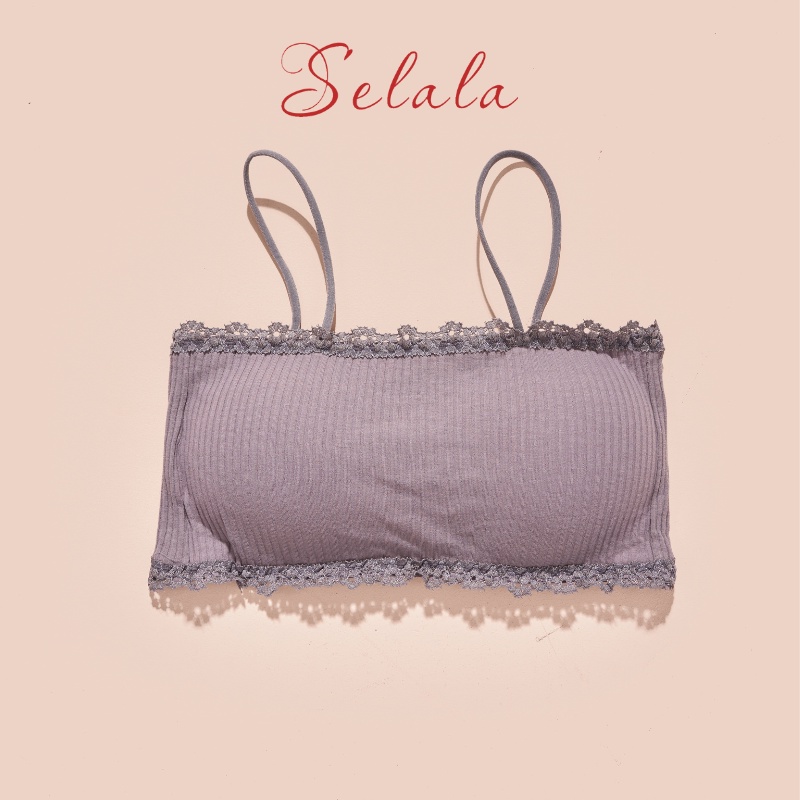 Áo Bra Selala Cotton Gân Tăm Dáng Croptop Kết Hợp Viền Ren Sexy Br24