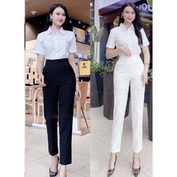 ❡┅☈( M 46) Quần baggy nữ cạp cao công sở 4 khuy dáng dài - beggy lưng