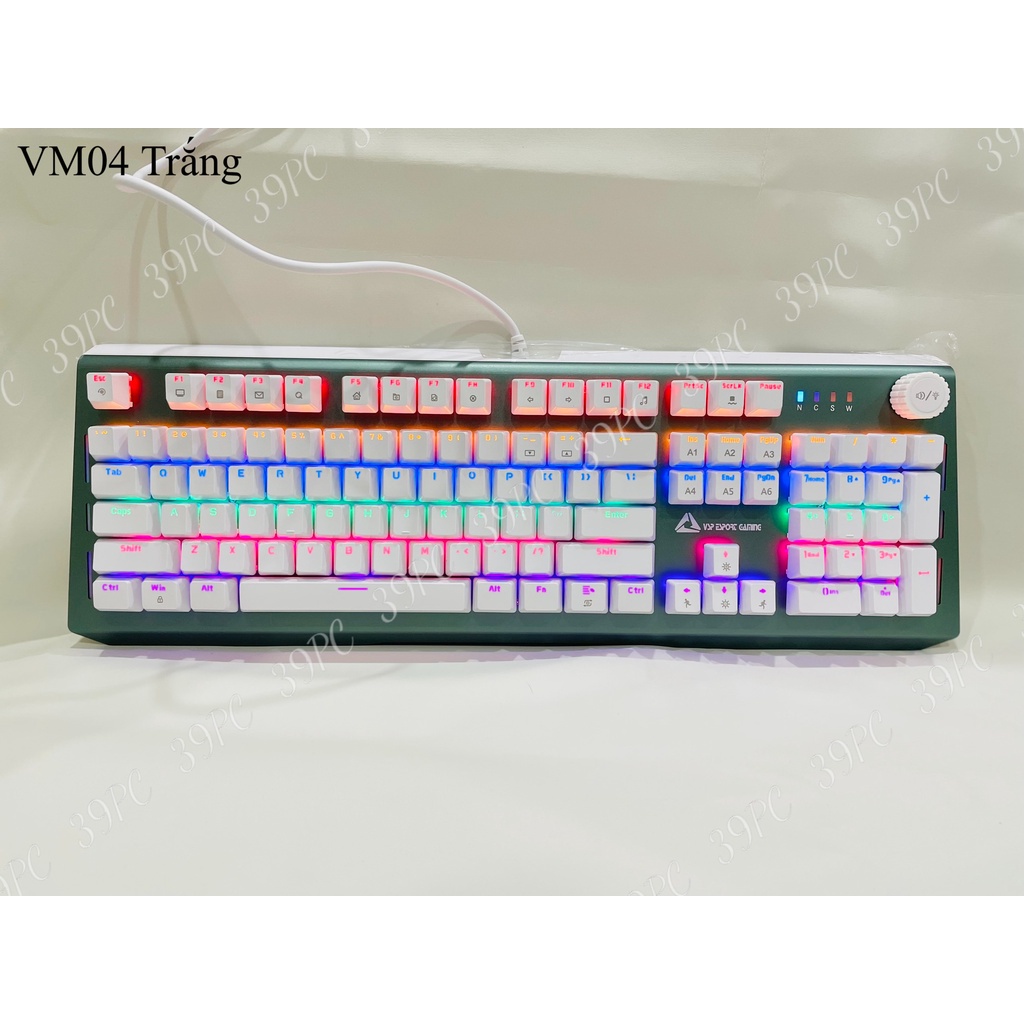 Phím Cơ VSP VM04 Trắng Chuyên Gaming- Phím Cơ keycap Trắng,Nền Xanh Rêu,22 Chế độ LED