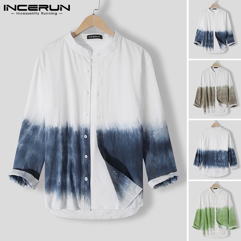 Áo sơ-mi INCERUN chất cotton tay dài có khuy thiết kế màu loang hợp thời trang cho nam | BigBuy360 - bigbuy360.vn