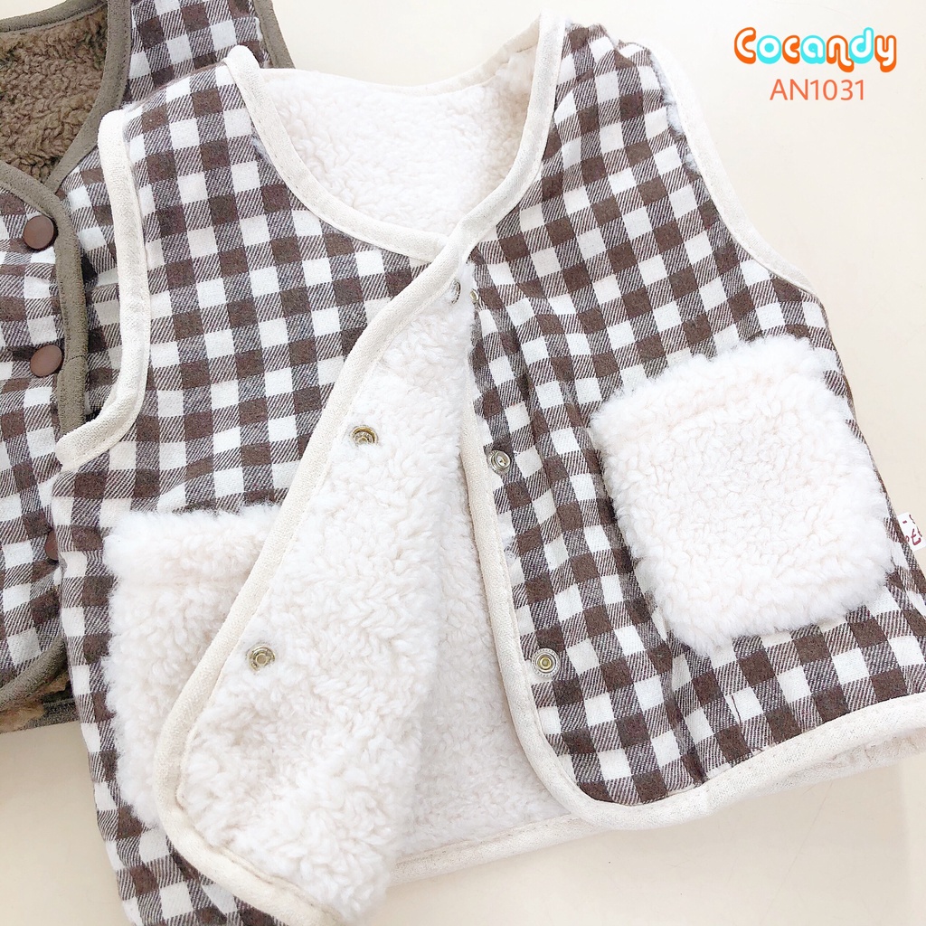 [Cocandy Official Store] Áo khoác gile lông cừu mặc được hai mặt cho bé