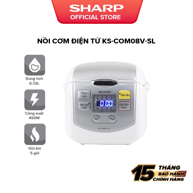 [Mã ELBAU10 giảm 10% đơn 500K]Nồi Cơm Điện Tử Sharp KS-COM08V-SL 0.72 Lít 450W [Cỡ Nhỏ, Mâm nhiệt 2D]
