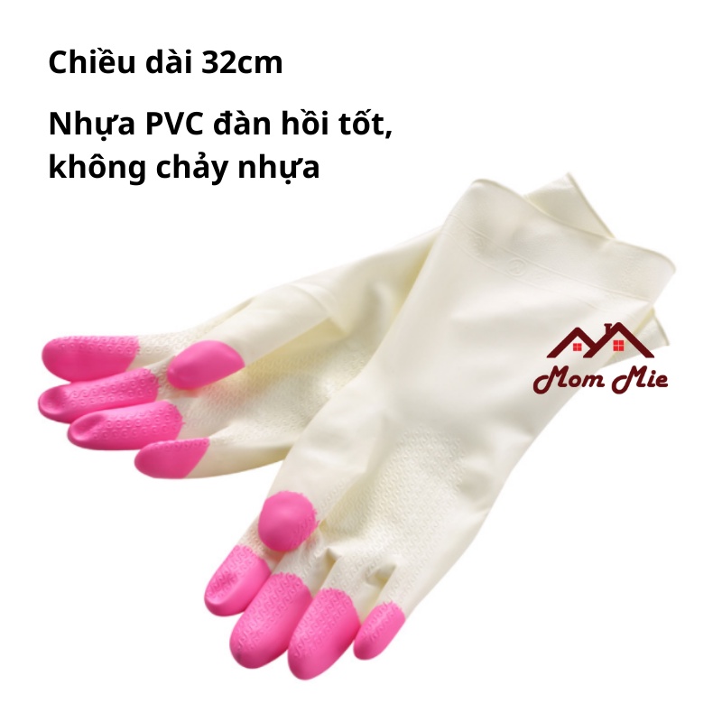 Găng tay rửa chén, làm bếp nhựa PVC, ống dài 32cm, không chảy nhựa - J203