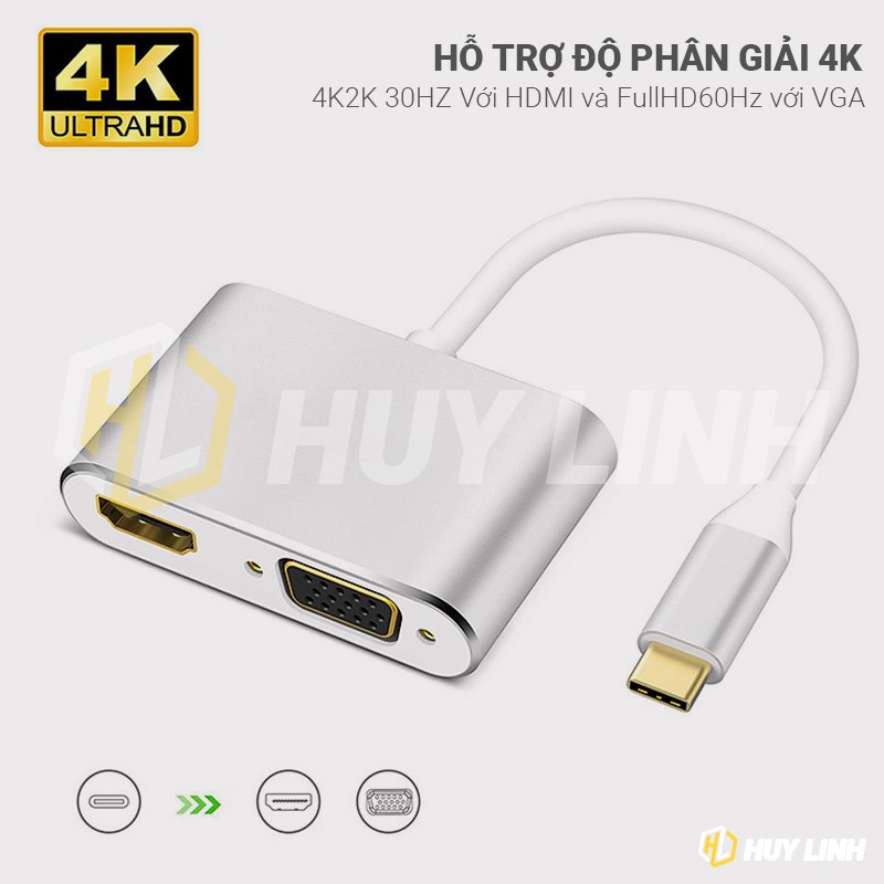 [Mã ELFLASH5 giảm 20K đơn 50K] Cáp chuyển đổi USB Type C ra HDMI và VGA hỗ trợ 4K HL247 có hỗ trợ Dex