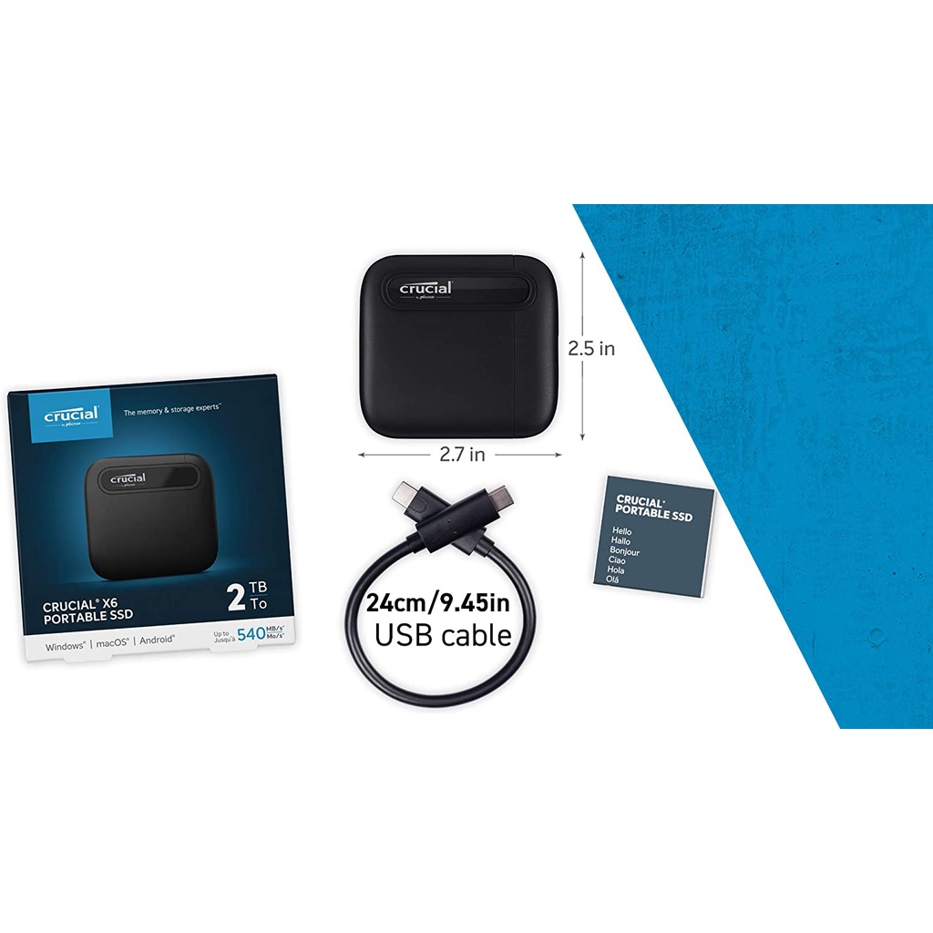 Ổ cứng di dộng Crucial X6 1TB Portable SSD – Up to 540MB/s – USB 3.2