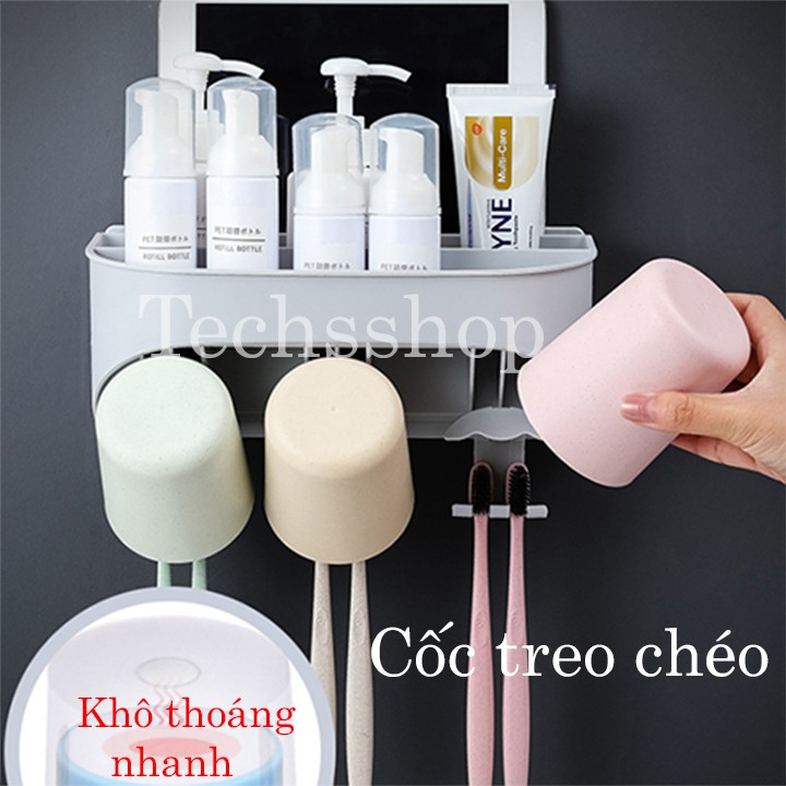 Kệ Để Bàn Chải Kem Đánh Răng Đa Năng 8in1 Renai Ra-829C Có Hộp Đựng Giấy Vệ Sinh - Loại 3 cốc, 4 cốc