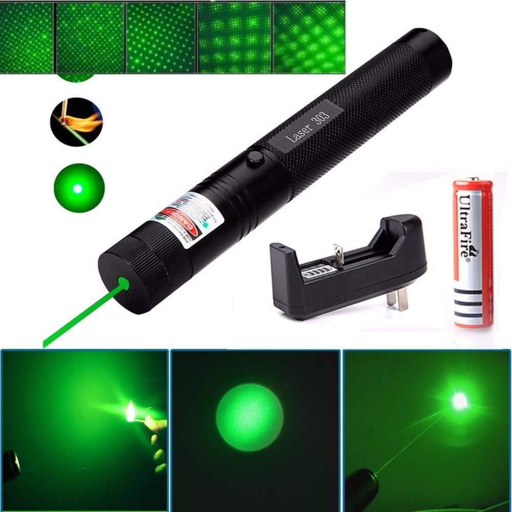 Đèn laser - bút laze lazer 303 tia xanh / đỏ cực sáng công suất lớn chiếu xa 3km Tặng kèm Pin sạc bao gồm bộ sạc