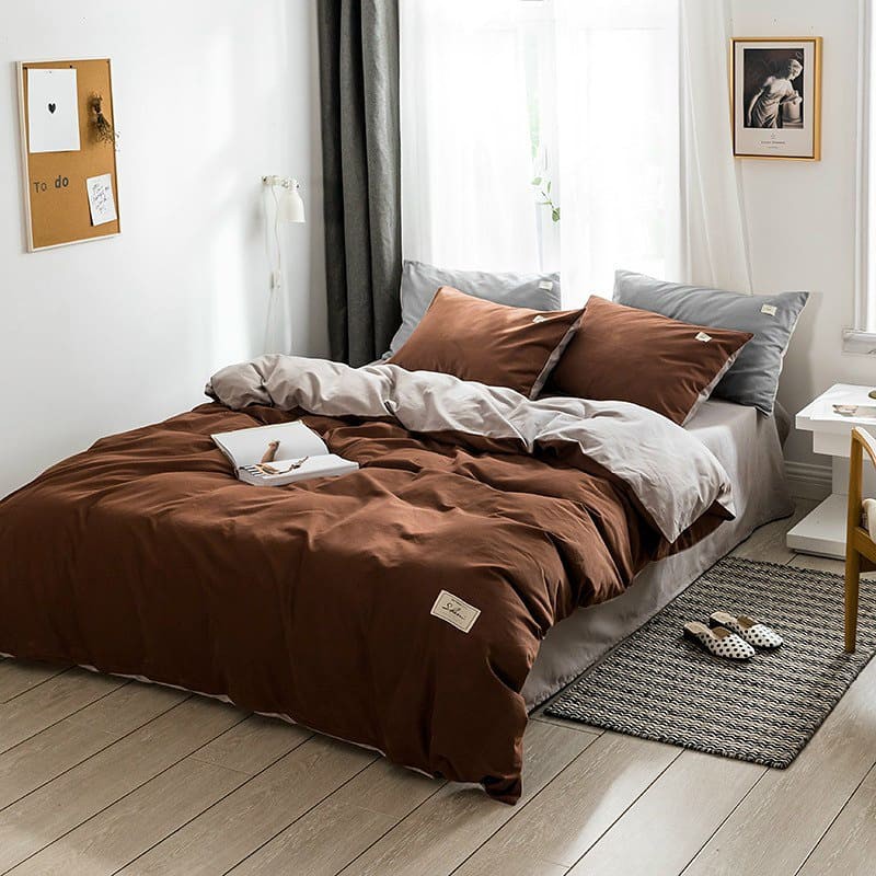 Bộ chăn ga gối đệm trải giường cotton tici bedding nhập khẩu Hàn Quốc  mẫu nâu vintage phối màu mới nhất - Ngân Khánh