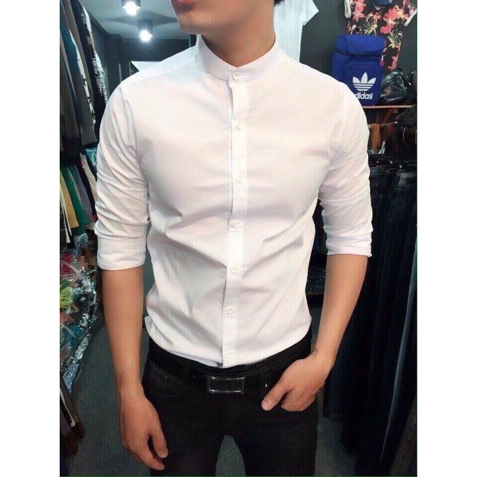[Mã FAMAYMA2 giảm 10K đơn 50K] Áo sơ mi nam cổ tàu áo sơ mi công sở dài tay trắng đen (Cam kết giống hình) | BigBuy360 - bigbuy360.vn