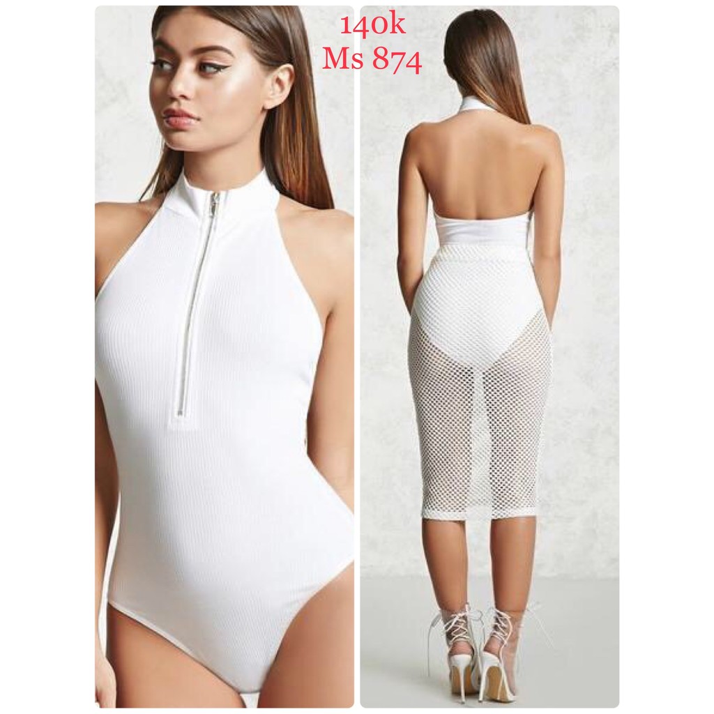 Bodysuit cổ yếm dây kéo