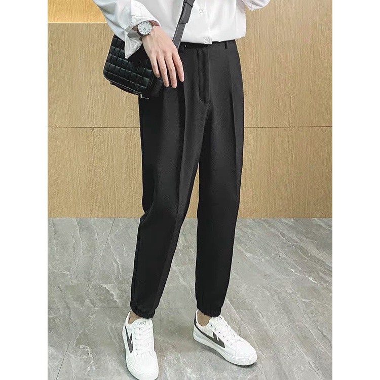 Quần âu nam cạp chun ,có khóa kéo dưới ống,quần baggy nam ống rộng dáng âu phong cách hàn quốc , co giãn nhẹ