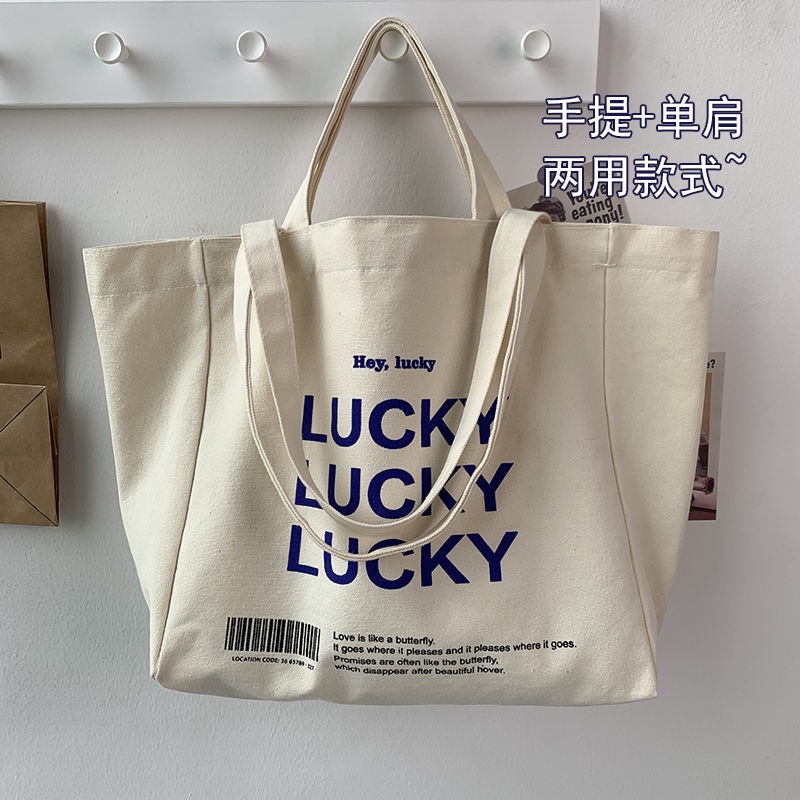 Túi Xách Nữ Vải Canvas Cỡ Lớn In Chữ Phong Cách Hàn Quốc Mới