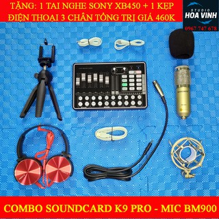 Combo Mic Thu Âm K9 Pro – Mic Bm900, Tặng Ngay 1 Tai Nghe Sony XB450 + 1 Kẹp Điện Thoại 3 Chân (Trị Giá Quà 460K)
