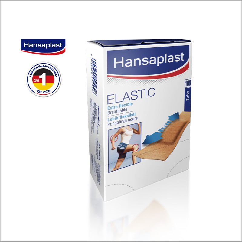 Băng cá nhân Hansaplast Elastic (hộp 100 miếng) - Bằng vải co giãn và cực kỳ thoáng khí - Thương hiệu của Đức