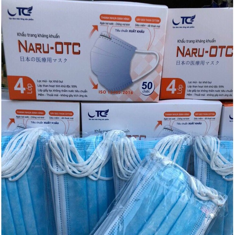 Hộp 50 khẩu trang NARU - OTC 4 lớp công nghệ Nhật Bản tiêu chuẩn xuất khẩu cao cấp bảo vệ SK chống COVID