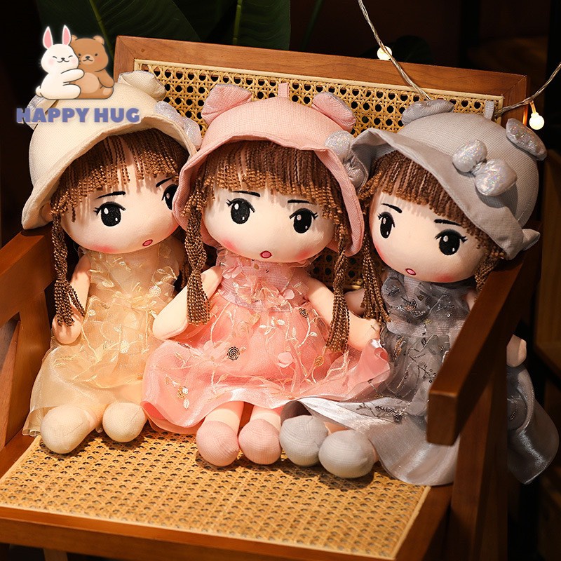 Gấu bông đồ chơi búp bê vải có tóc váy voan đáng yêu cho bé gái Size to 50/70cm - Happy Hug