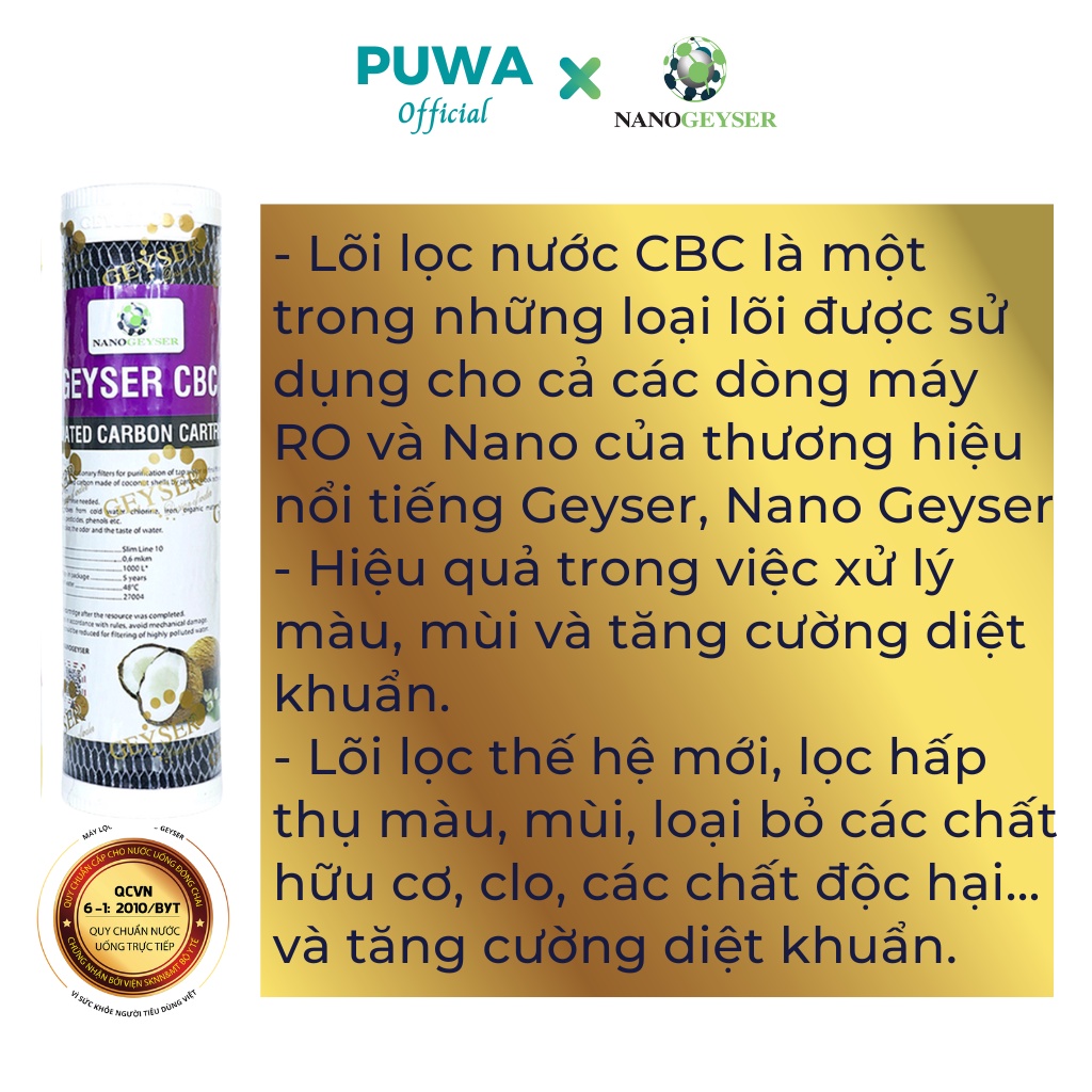 Bộ lõi máy lọc nước Ecotar 3, Ecotar 6, Nano Geyser, Bộ lõi lọc nước 123  gồm Ecotar Aragon CBC