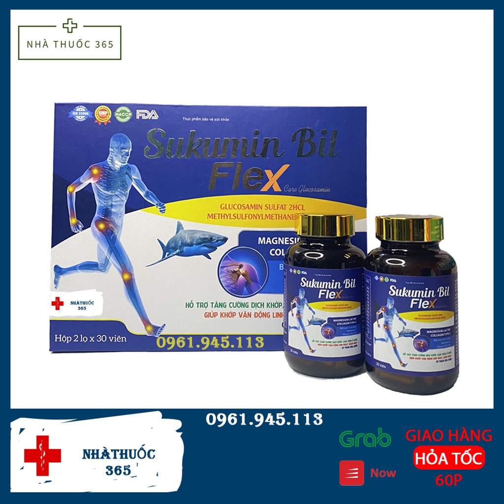 Viên Uống Sụn Vi Cá Mập Sukumin Bil- Flex Care Glucosamin  hộp 2 lọ Giảm đau nhức xương khớp, Tăng Cường Dịch Khớp