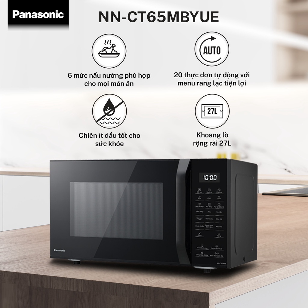 [Mã ELBAU7 giảm 7% đến 1TR]Lò vi sóng đối lưu chiên không dầu Panasonic nướng NN-CT65MBYUE 27L – 20 thực đơn