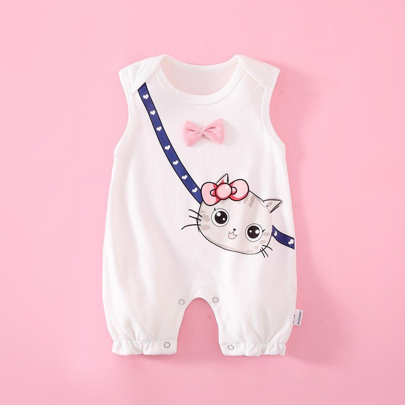 Body Sát Nách cho bé chất Cotton Mềm Mịn  quần áo sơ sinh Bé Trai Bé Gái  mèo kẹp nơ siêu dễ thương 0 đến 12 tháng