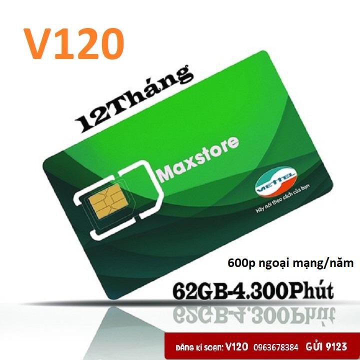 SIM V120 VIETTEL - SIM 4g - sim lướt web - chuẩn store - V120 VIP