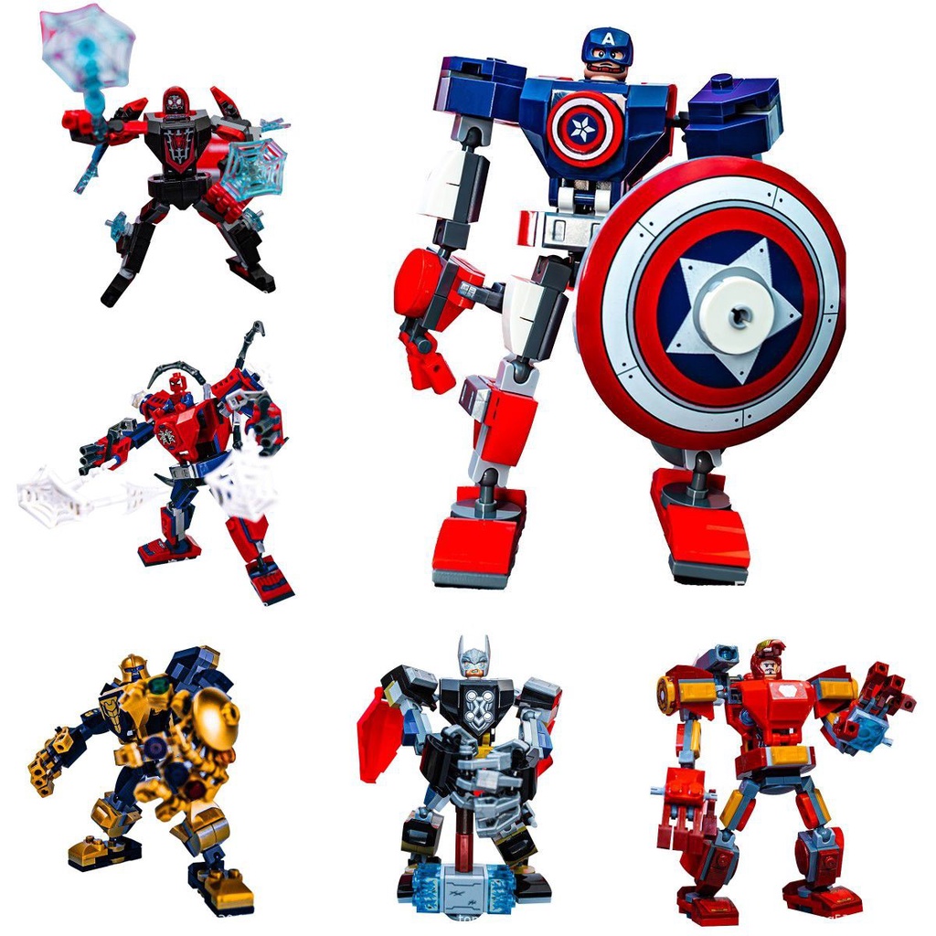 Mô Hình Đồ Chơi Lắp Ráp Nhân Vật Siêu Anh Hùng Marvel Spiderman Peter Parker Captain America Hulk Iron Man Thanos Miles Morales