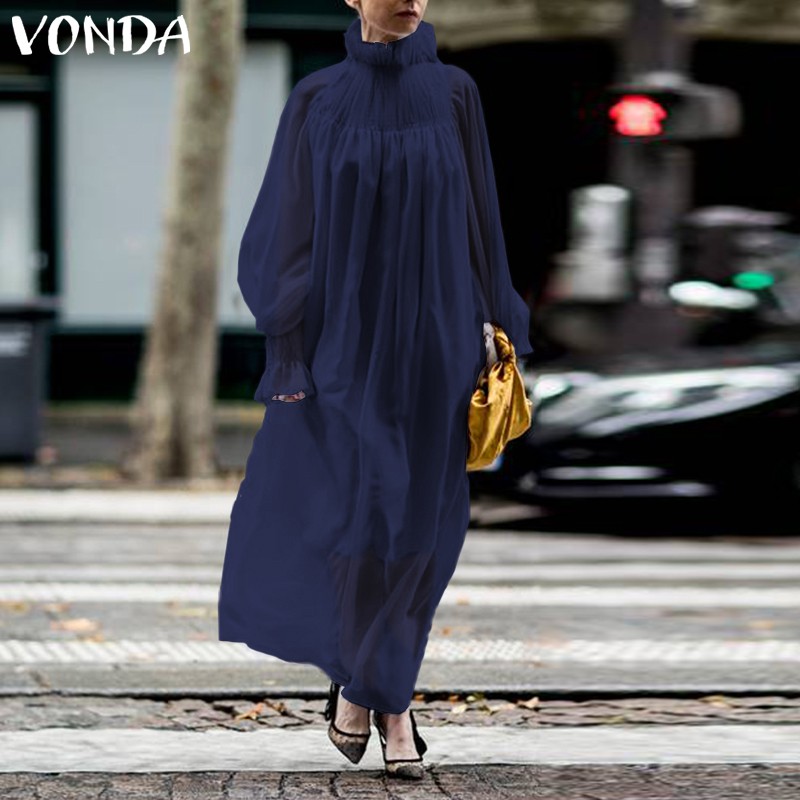 Đầm VONDA Dài Tay Cổ Cao Màu Trơn Thời Trang Nữ Xinh Xắn | BigBuy360 - bigbuy360.vn