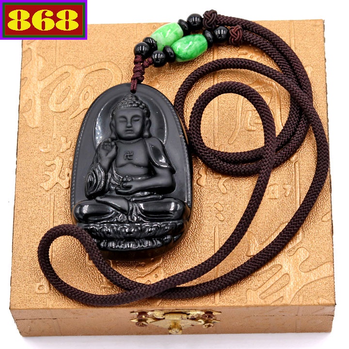 Vòng cổ dây dù mặt Phật A di Đà Size lớn 6cm - Phật hộ mệnh tuổi Tuất, Hợi - Tặng kèm hộp gỗ