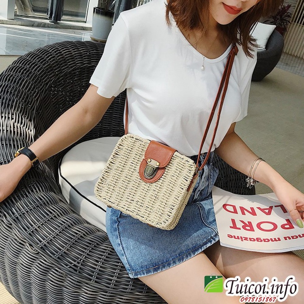 [Mã FASHIONGREEN264 giảm 10% tối đa 30k đơn từ 99k] Túi cói hộp vuông đeo chéo thời trang pha lẫn cổ điển