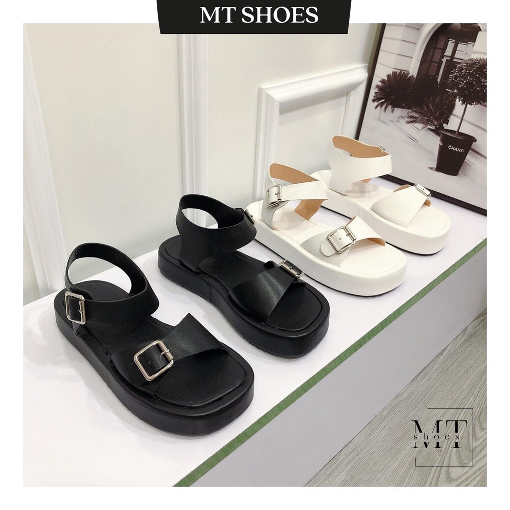 Sandal khóa vuông đế mút bọc da cao 2 cm da mềm đẹp đi êm chân đi học, đi chơi cực xinh phong cách mới hợp thời trang