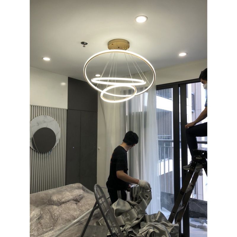 Đèn Led Thả Trần 3 Vòng Viền Vàng- Điều Khiển Từ Xa