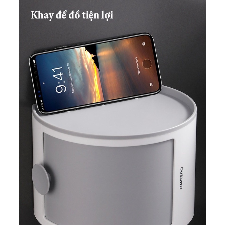 Hộp Đựng Mỹ Phẩm Tròn Dán Tường 1 Ngăn OUSUWO Trong Phòng Ngủ Giúp Gọn Gàng, Sang Trọng Oenon