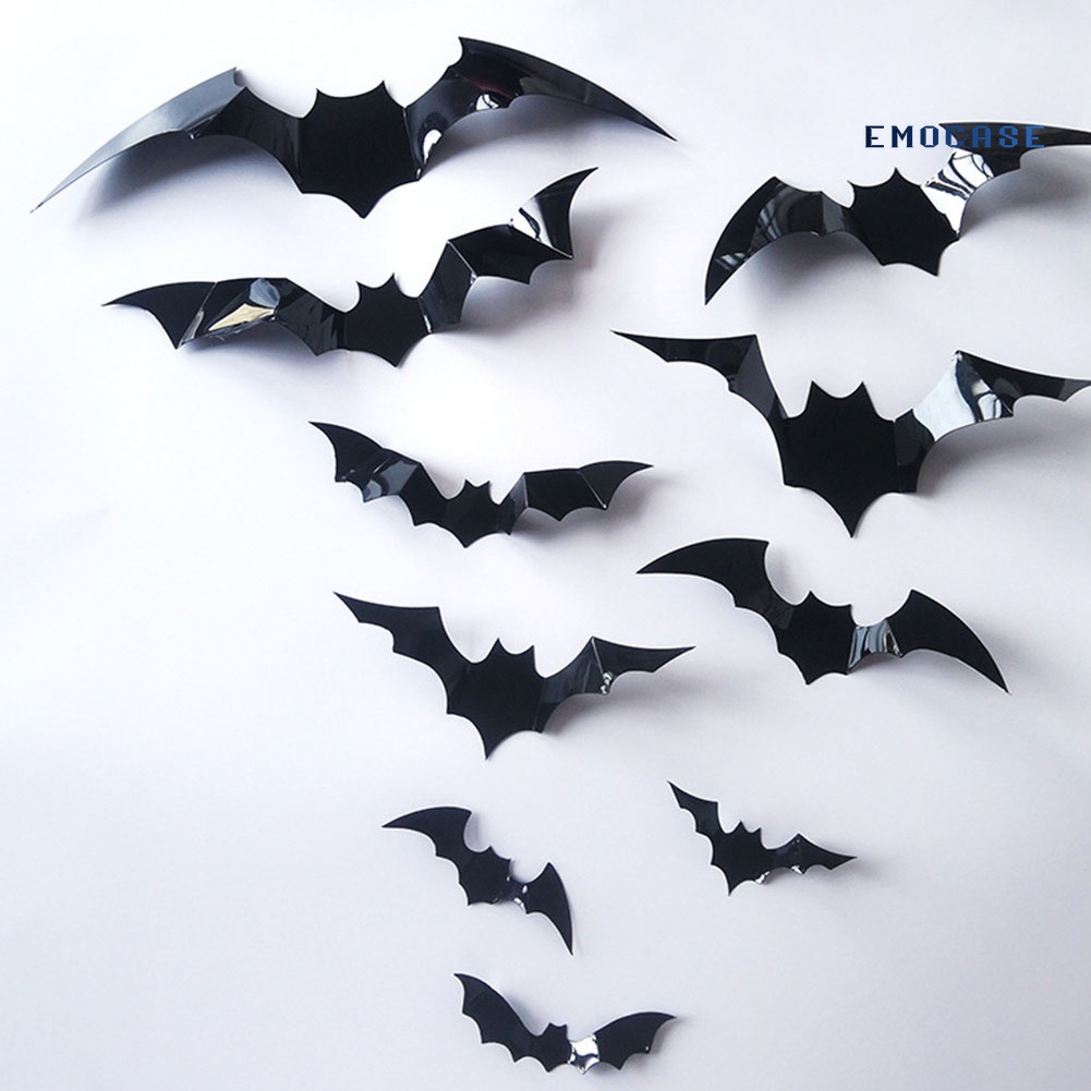 Set 12 Miếng Dán Tường Trang Trí Hình Dơi 3D Bằng PVC Tháo Được