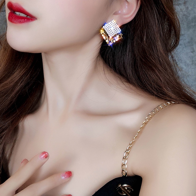 Bông tai mạ bạc 925 hình vuông xinh xắn cho nữ