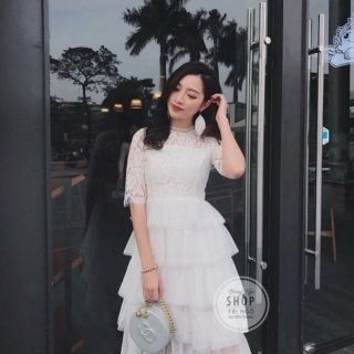 Váy dự tiệc ren trắng 5 tầng sang chảnh có ảnh thật