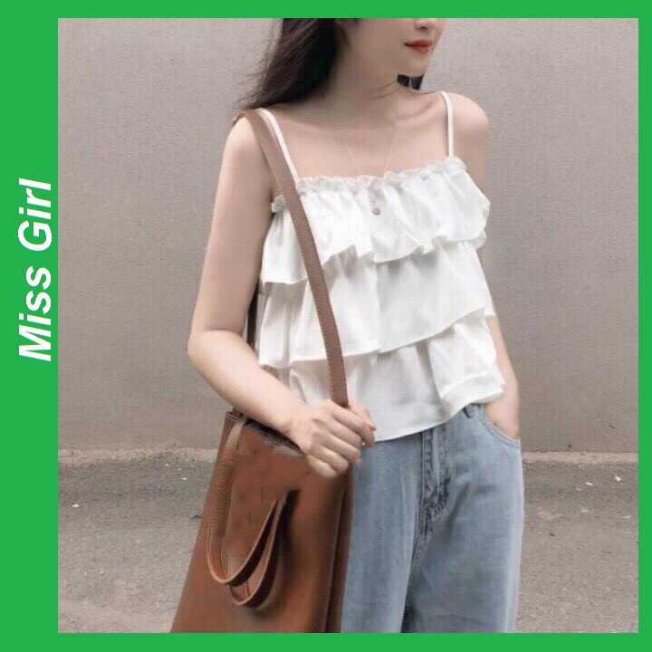 Áo 2 dây 3 tầng bánh bèo chất đũi lụa đẹp đi biển mặc nhà cực xinh Miss girl