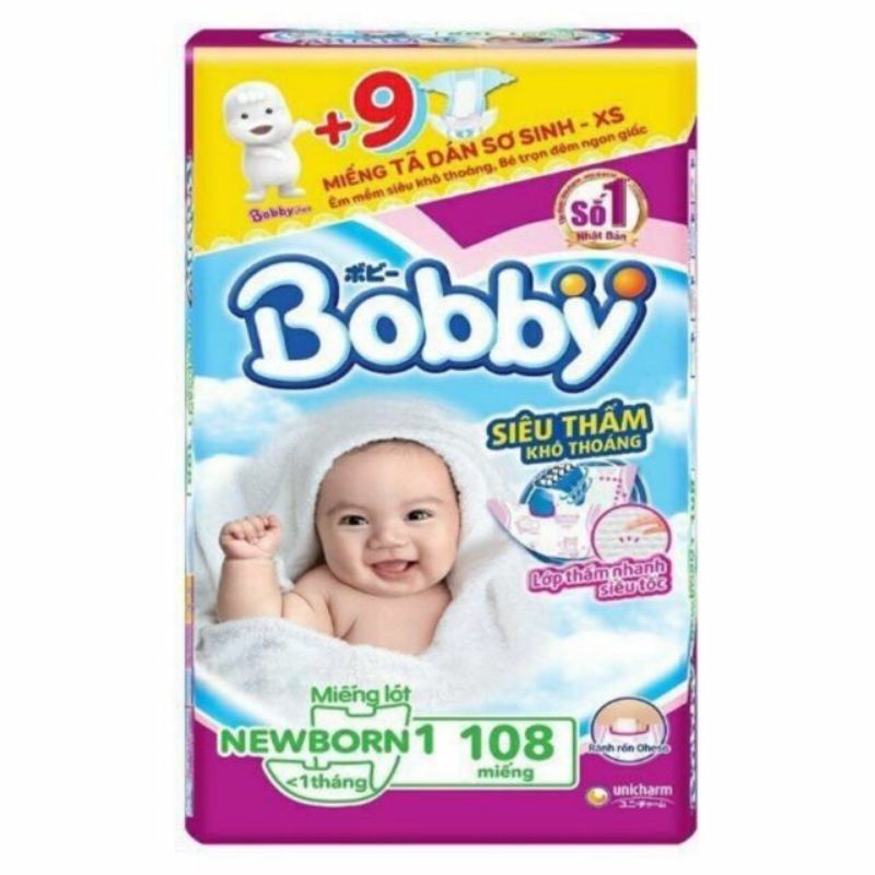 Miêng lót sơ sinh Bopby newborn 1 108 miếng tặng 9 miếng bỉm dán xs