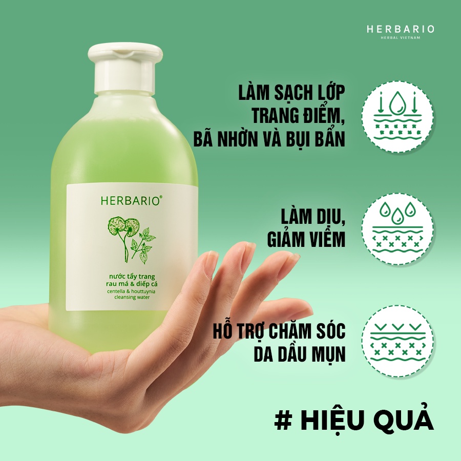 Bộ 3 rau má và diếp cá Herbario chăm sóc da mụn: Nước tẩy trang 300ml + Sữa rửa măt  200ml + Xịt khoáng 100ml