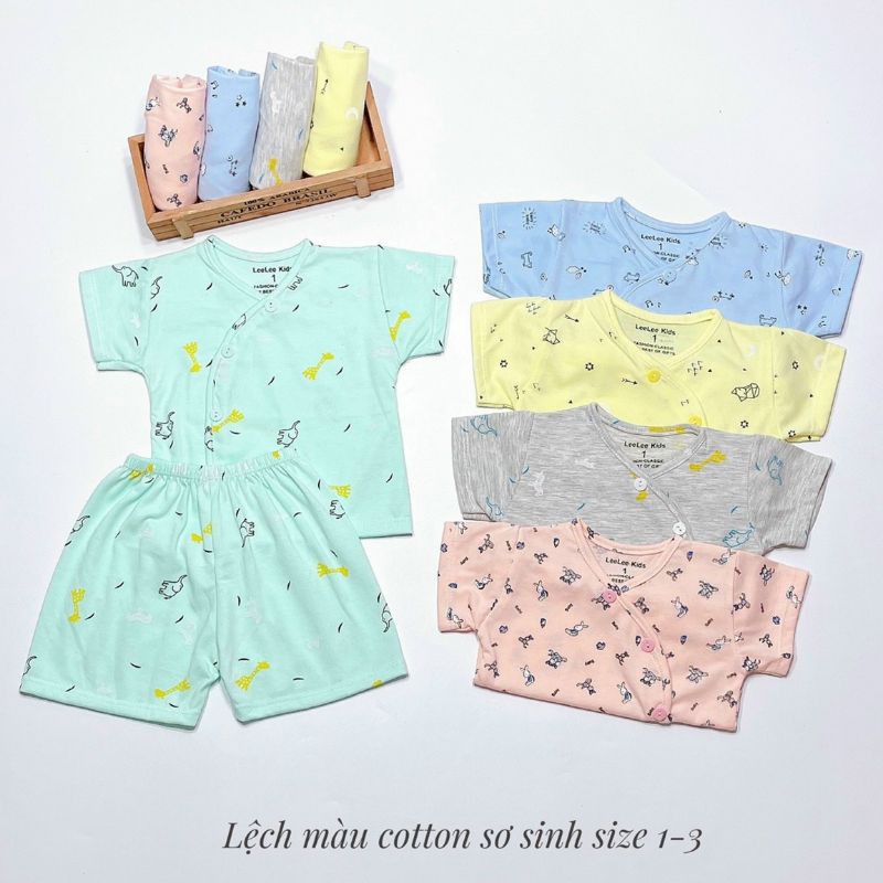 Bộ Quần Áo Cotton Cộc Tay Họa Tiết Unchi Cho Bé 3-8kg