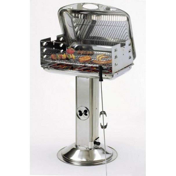 Bếp nướng than hoa BBQ không khói ngoài trời LM285 vỉ 60x42cm  có nắp đậy, xiên quay thịt hàng VN xuất EU