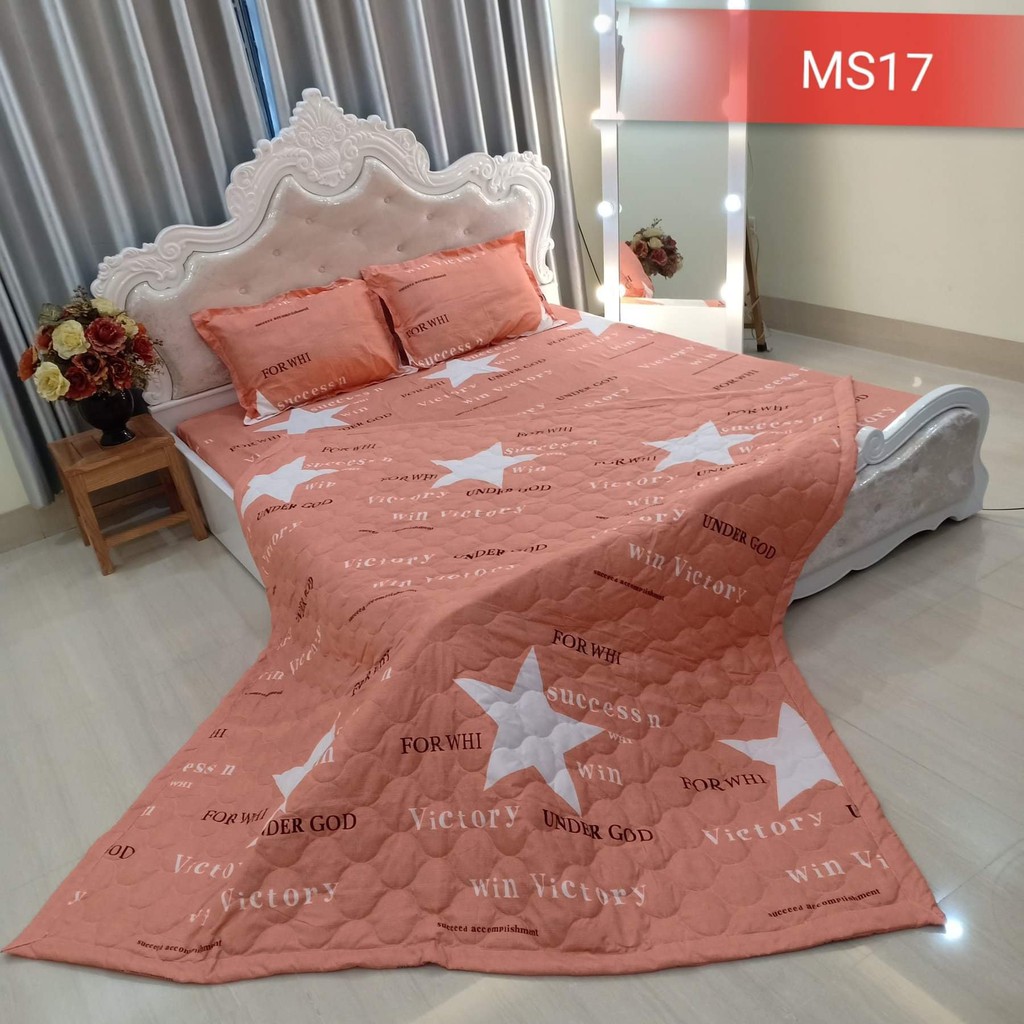 Ga trải giường bọc đệm 1m8x2m được chọn mẫu, hoa nâu 3d nền hồng cam