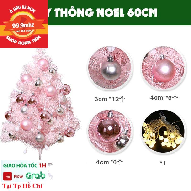 Cây Thông Noel Mini Trang Trí Noel Giáng Sinh Màu Hồng Quả Châu Cao 60cm Tặng Dây Led Để Bàn Cực Đẹp