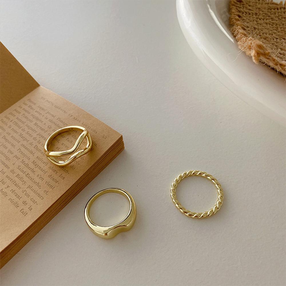 Set 3 Nhẫn Kim Loại Nhiều Màu Sắc Phong Cách Vintage Dành Cho Nữ