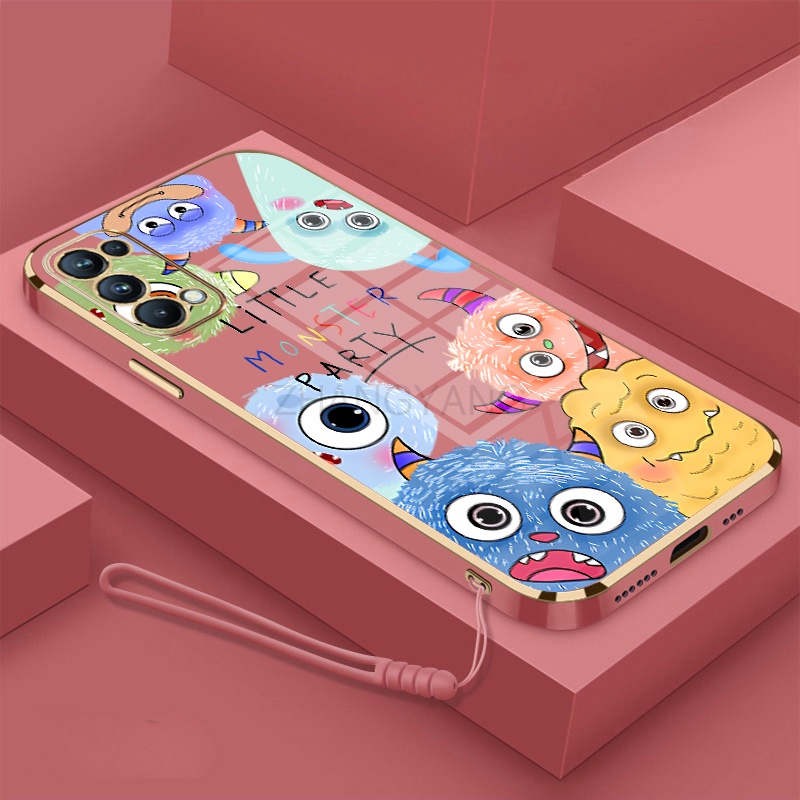 Ốp Điện Thoại TPU Dẻo Mạ Điện In Hình Quái Vật Nhỏ Có Dây Đeo Cho oppo reno 4 oppo reno 5