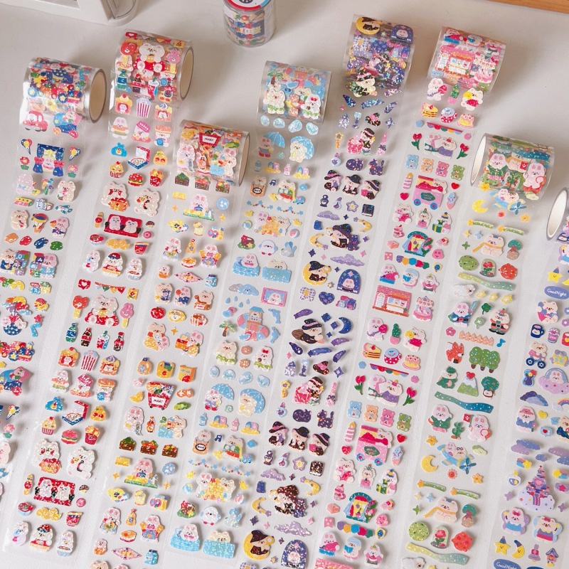 Miếng Dán Trong Suốt Họa Tiết Hoạt Hình Dễ Thương Chống Nước 3M Trang Trí Nhật Ký DIY