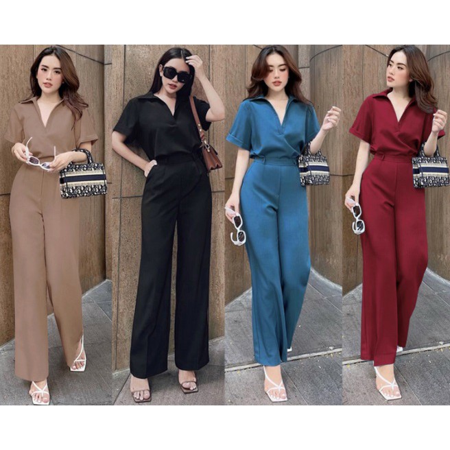 Set áo sơ mi quần dài ống suông xinh xắn