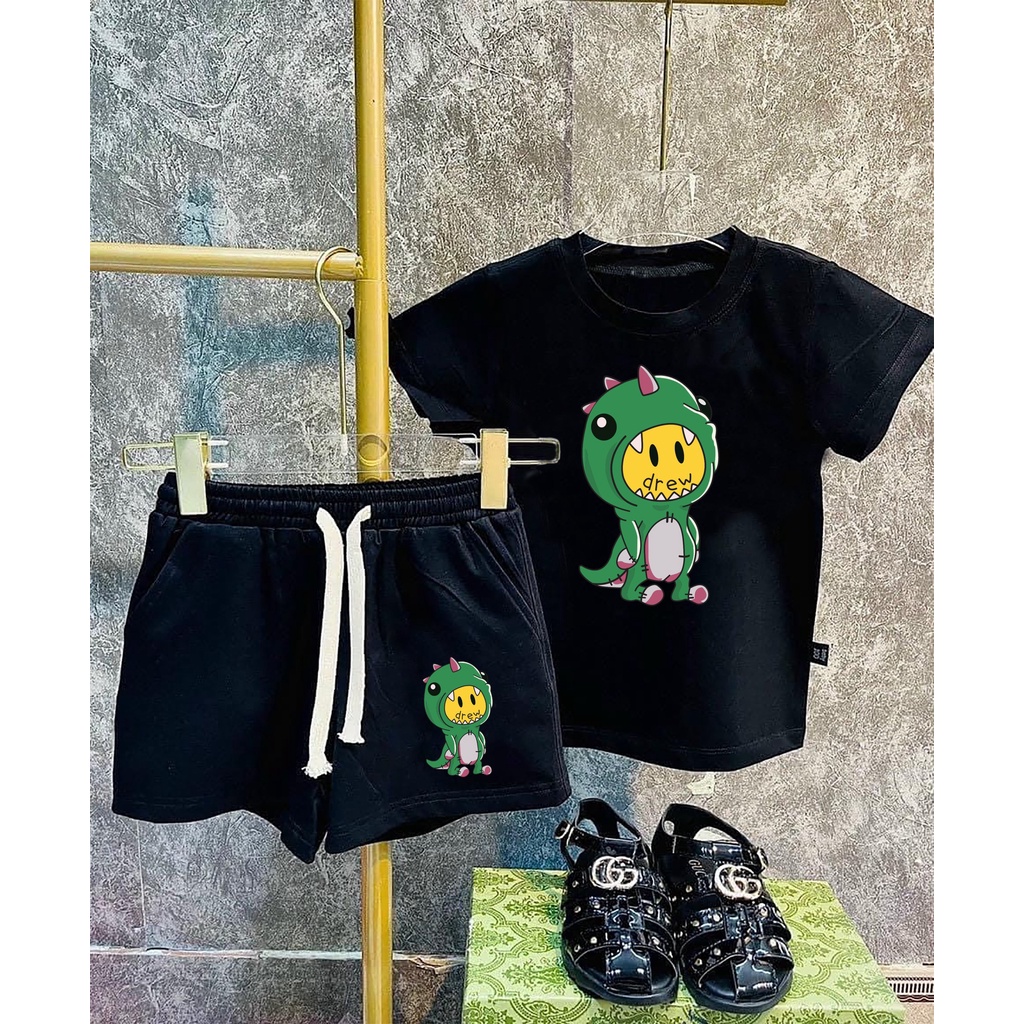 Bộ quần áo Drew khủng long cho bé , set áo thun trẻ em unisex , Kid_genZ