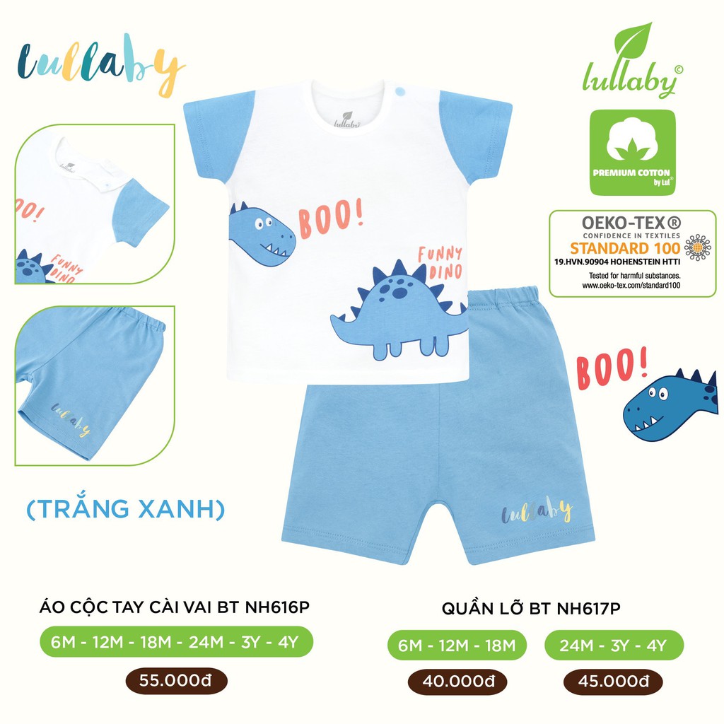 Lullaby Bộ Cộc Tay Bé Trai Quần Lỡ Cotton Áo Và Quần Tách Lẻ [Hàng Chính Hãng]