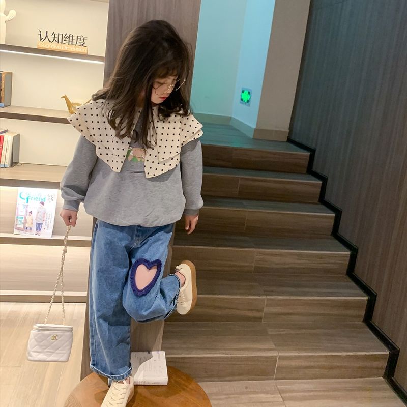 Mới Quần Jeans Lưng Cao Dáng Rộng Phong Cách Thời Trang 2022 Dành Cho Bé Gái